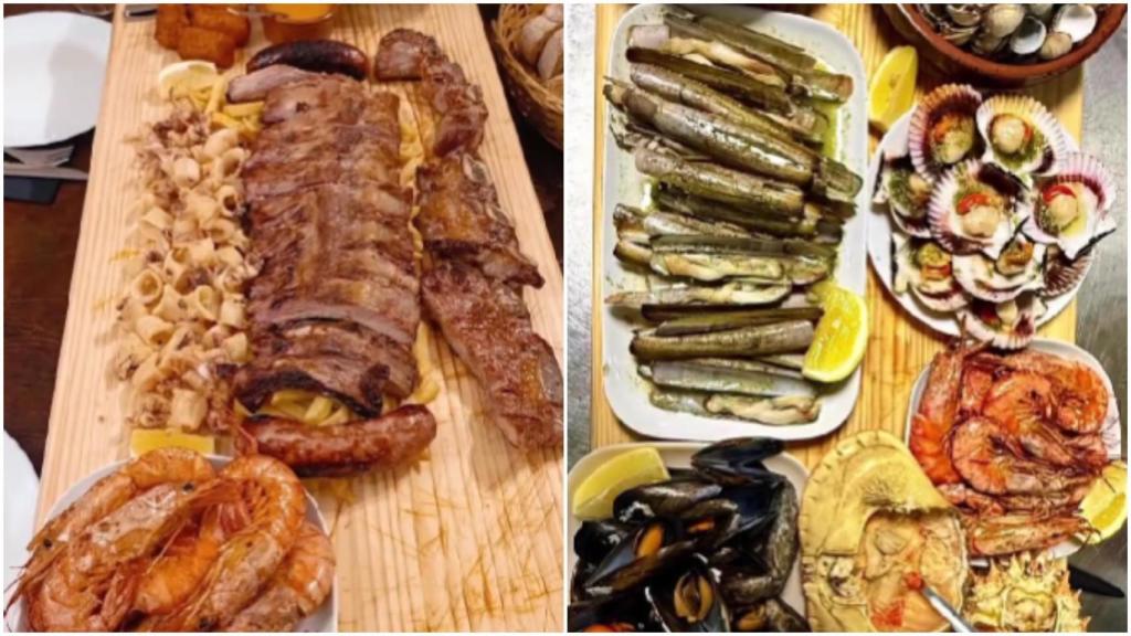 Una tabla de churrasco y otra de marisco