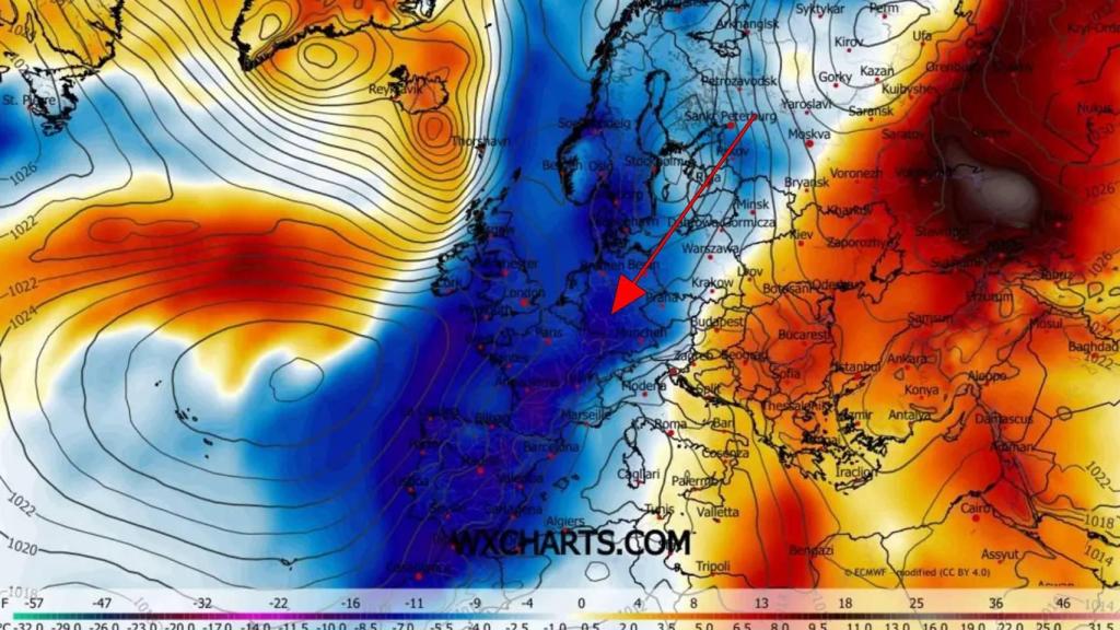 La masa de aire ártico que irrumpe en España. Severe-weather.com