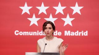 La presidenta de la Comunidad de Madrid, Isabel Díaz Ayuso, durante su comparecencia.