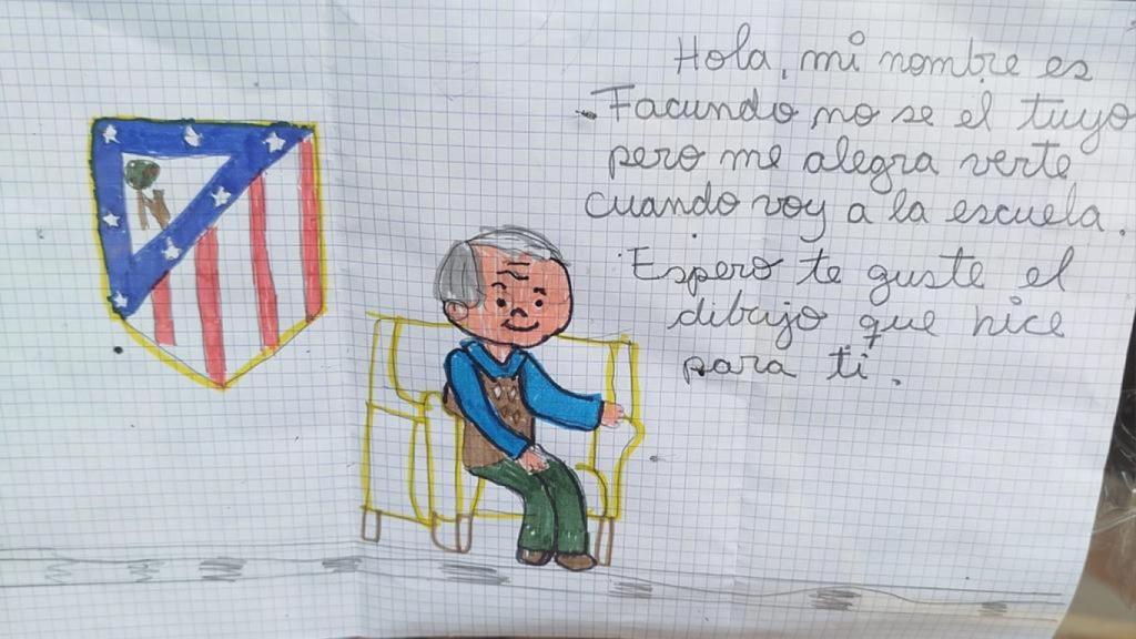 Dibujo del pequeño de 9 años dedicado al vecino de Candeleda