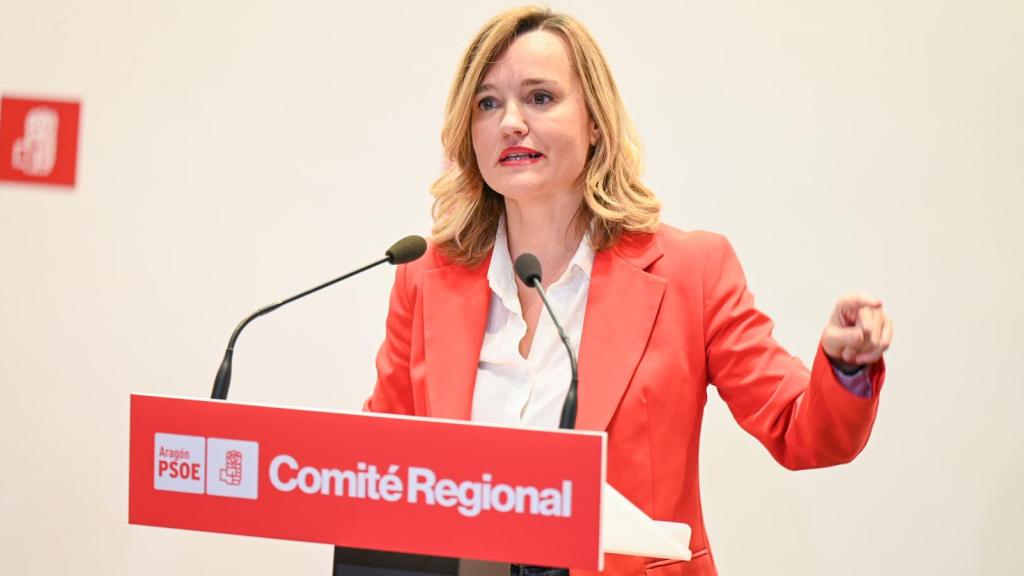 Alegría, este viernes durante su intervención en la sede del PSOE-Aragón.