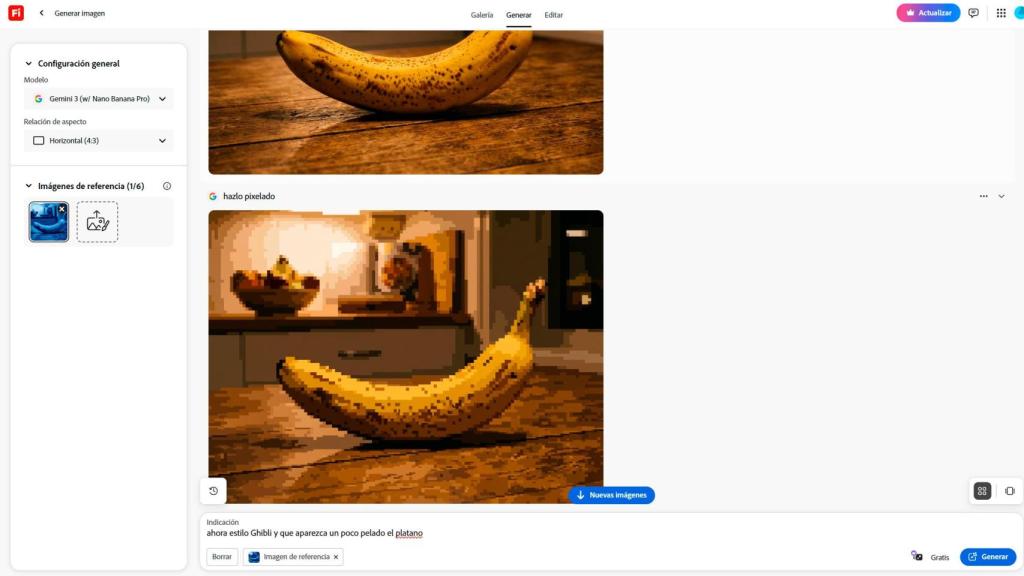 Interfaz de Adobe Firefly con la generación de Nano Banana Pro
