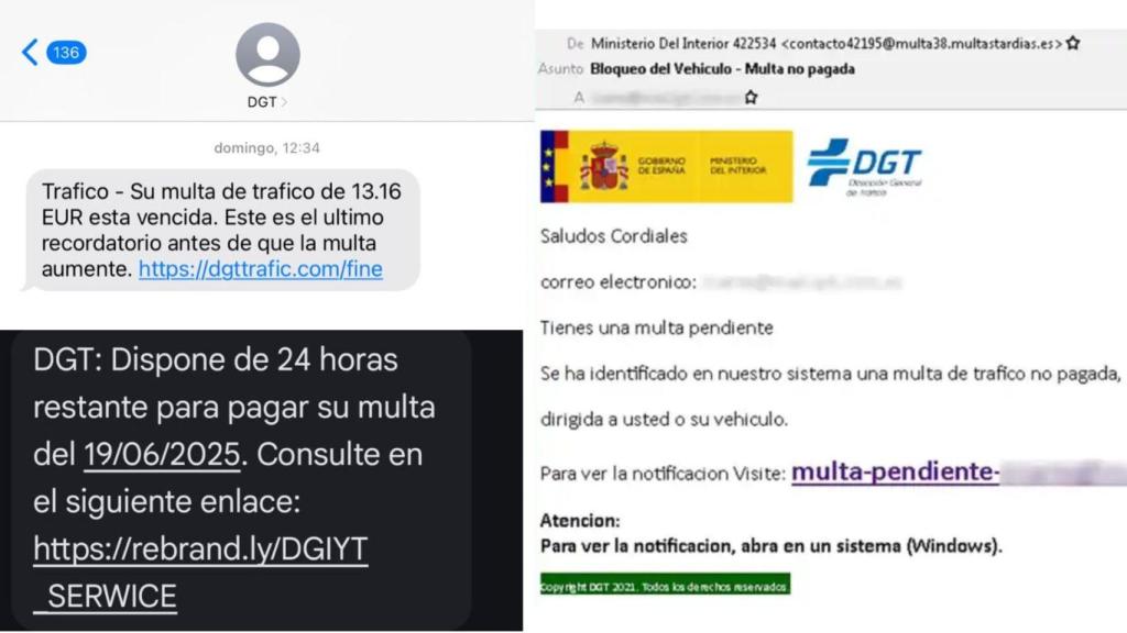 Los mensajes fraudulentos que envían los ciberdelincuentes suplantando a la DGT.