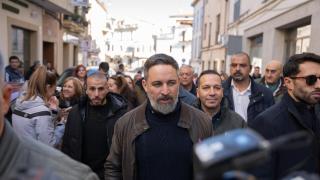 El presidente de Vox, Santiago Abascal, este viernes en Coria (Cáceres).
