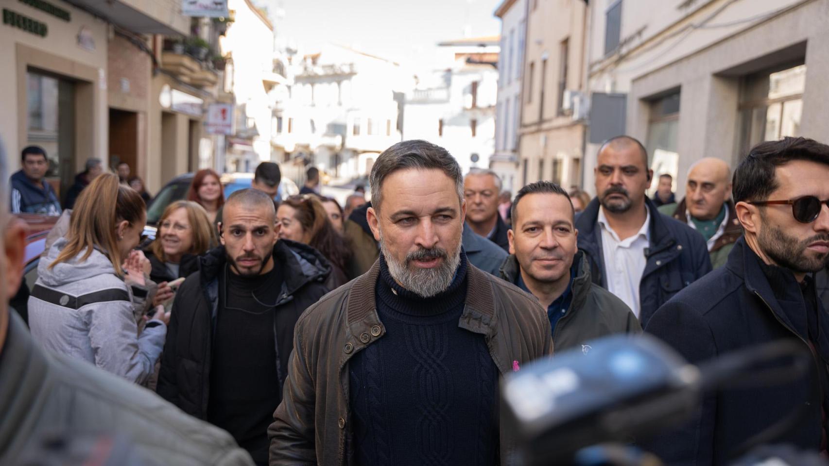 El presidente de Vox, Santiago Abascal, este viernes en Coria (Cáceres).