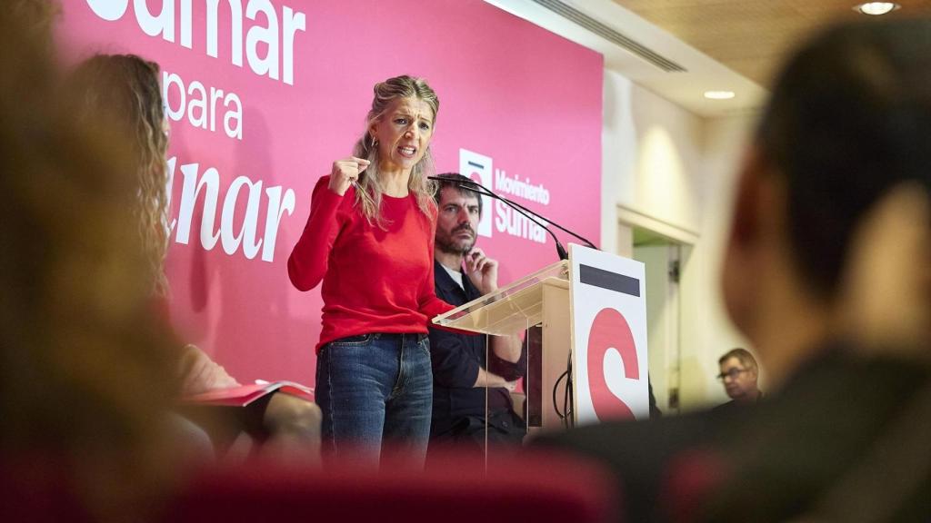 La vicepresidenta segunda y ministra de Trabajo y Economía Social, Yolanda Díaz, durante el acto de Sumar en Madrid.