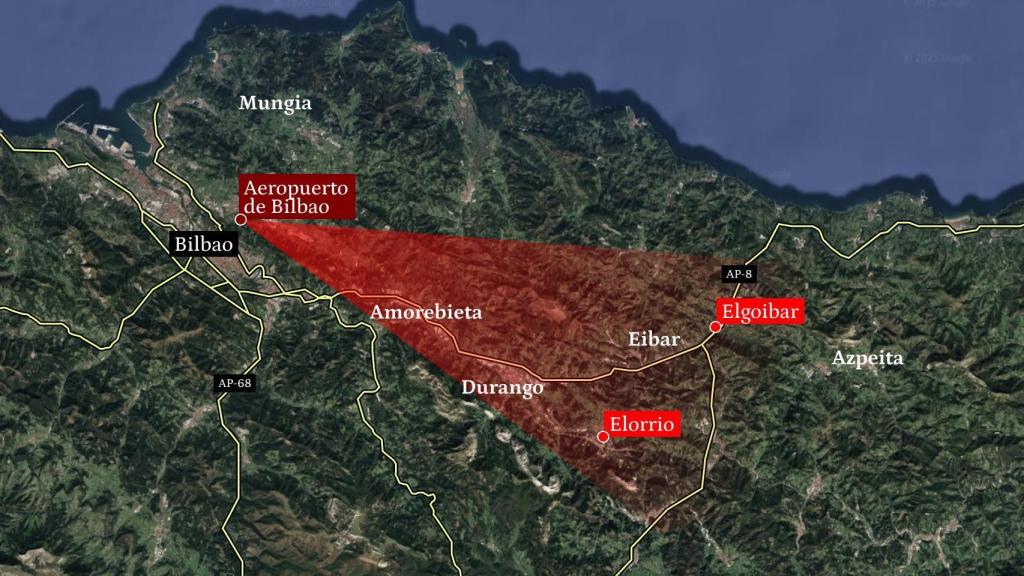 Mapa con la zona en la que se encontraba el caserío en el que se reunieron Pedro Sánchez, Santos Cerdán y Arnaldo Otegi en mayo de 2018.