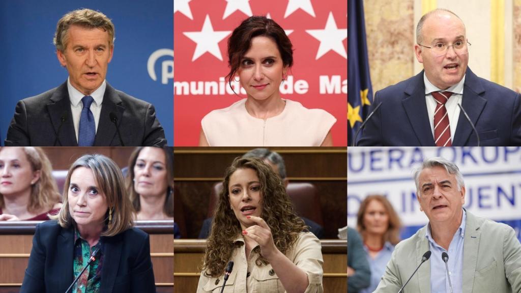 Alberto Núñez Feijóo, Isabel Díaz Ayuso, Miguel Tellado, Cuca Gamarra, Ester Muñoz y Javier de Andrés.