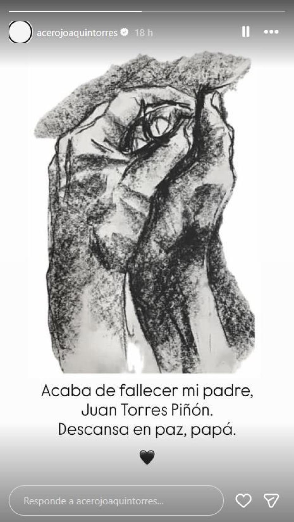 Joaquín Torres ha anunciado el fallecimiento de su padre a través de las redes sociales.