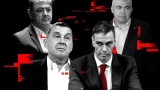 El empresario Antxon Alonso, Arnaldo Otegi, Pedro Sánchez y Santos Cerdán.