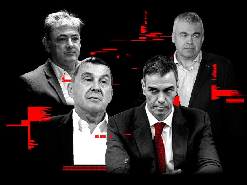 El empresario Antxon Alonso, Arnaldo Otegi, Pedro Sánchez y Santos Cerdán.