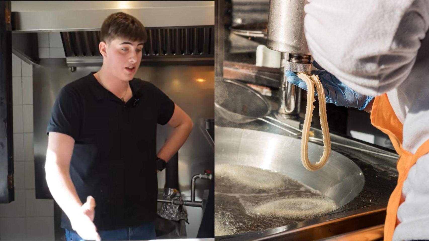 Montaje con una imagen de Héctor y una imagen de archivo de un churrero.