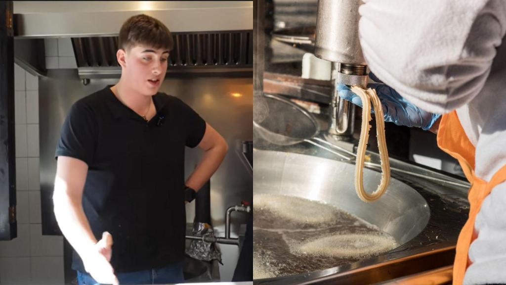 Montaje con una imagen de Héctor y una imagen de archivo de un churrero.