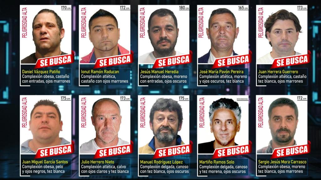 Los diez fugitivos más buscados por la policía en España.