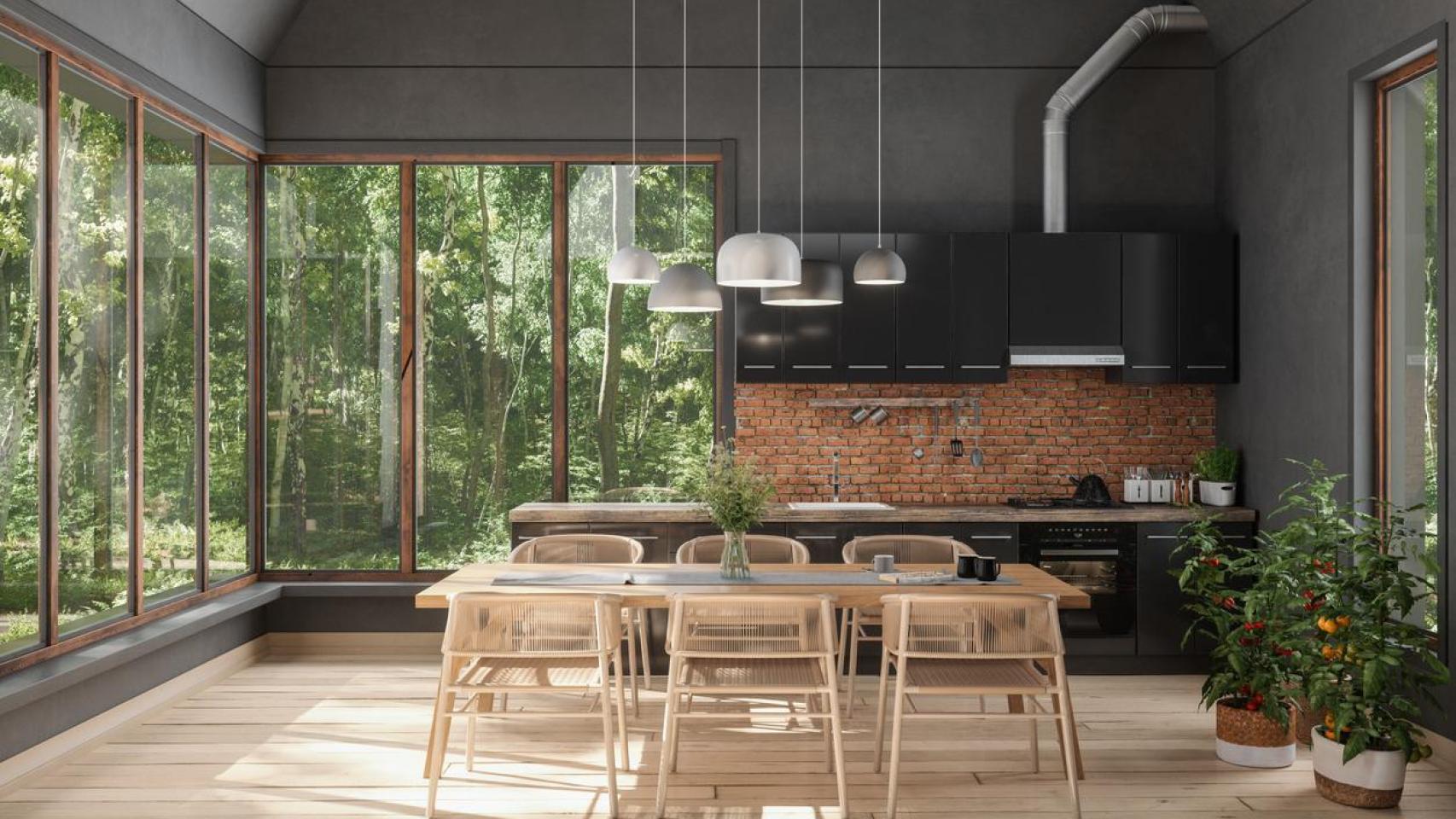 Interior de una casa prefabricada.