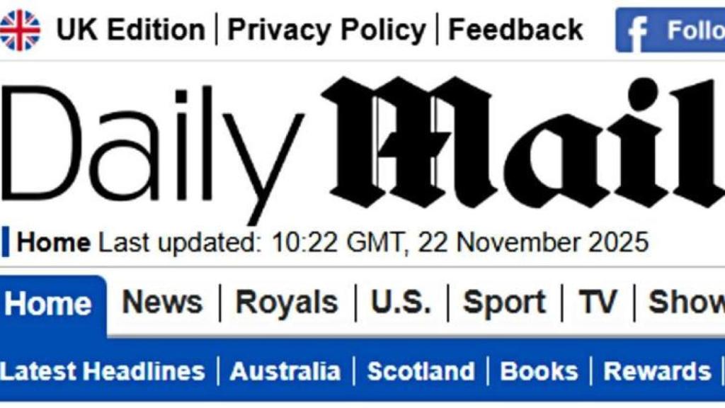 Imagen de la portada web del Daily Mail.