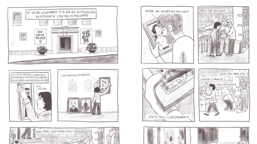 Página del cómic 'Mulleres artistas no Museo das Mariñas'