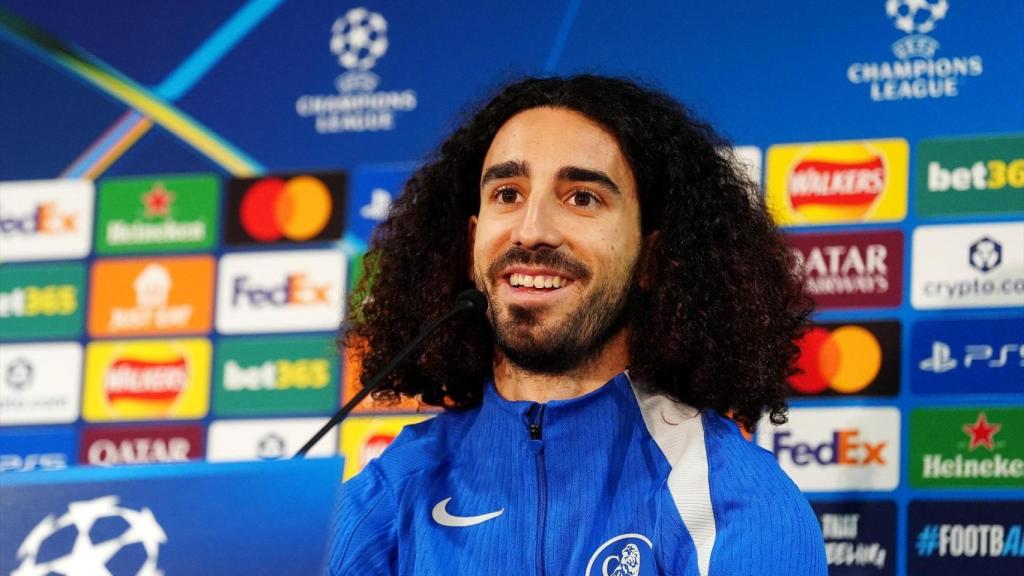 Marc Cucurella, este lunes en rueda de prensa con el Chelsea
