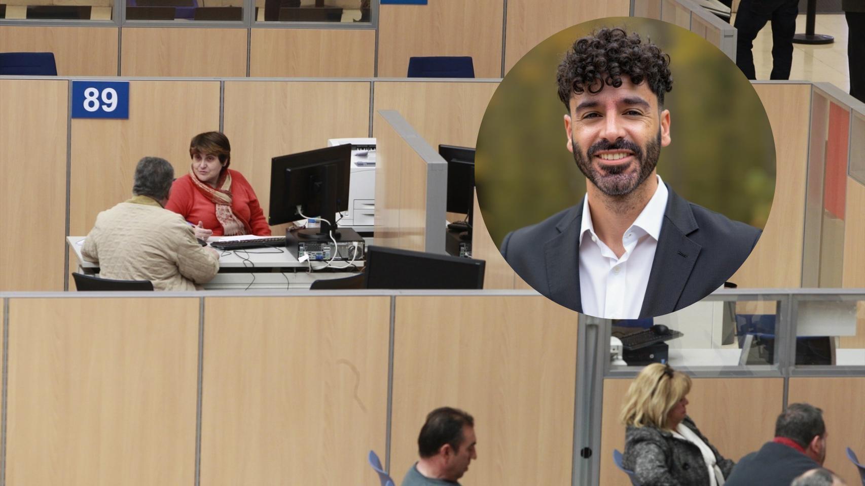 Montaje de Emilio Baena con el interior de una sede de la Agencia Tributaria (Europa Press).