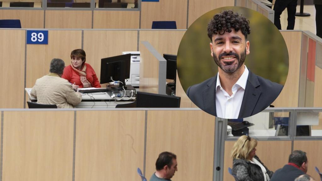 Montaje de Emilio Baena con el interior de una sede de la Agencia Tributaria (Europa Press).