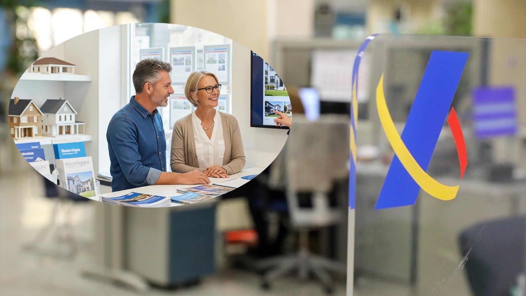 Montaje de la compra de vivienda con el logo de la Agencia Tributaria (Europa Press).