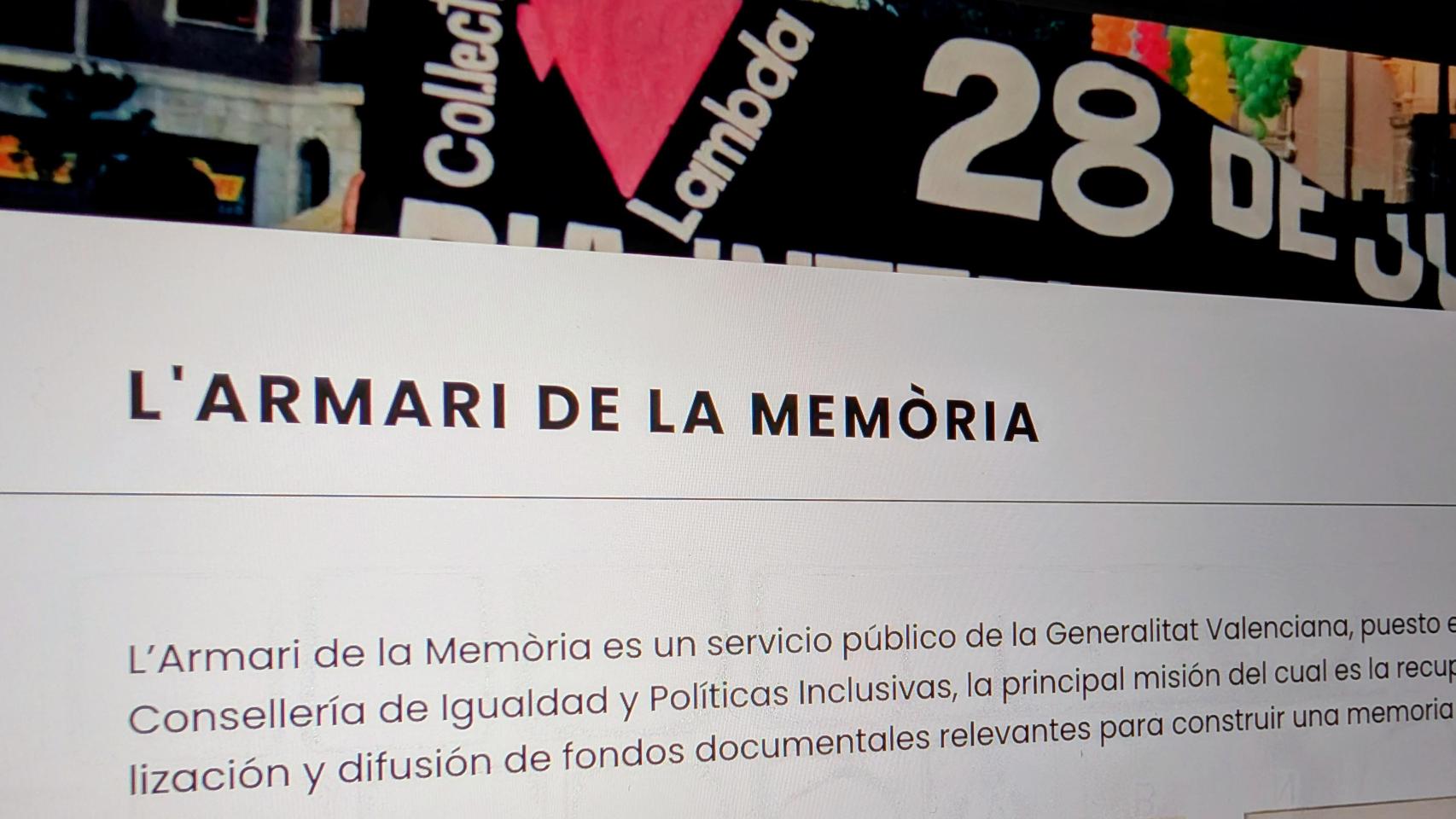 La portada del proyecto en la página de la asociación valenciana Lambda.