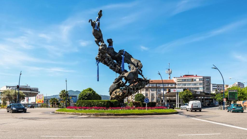 Plaza de España de Vigo engalanada para un partido del Celta.