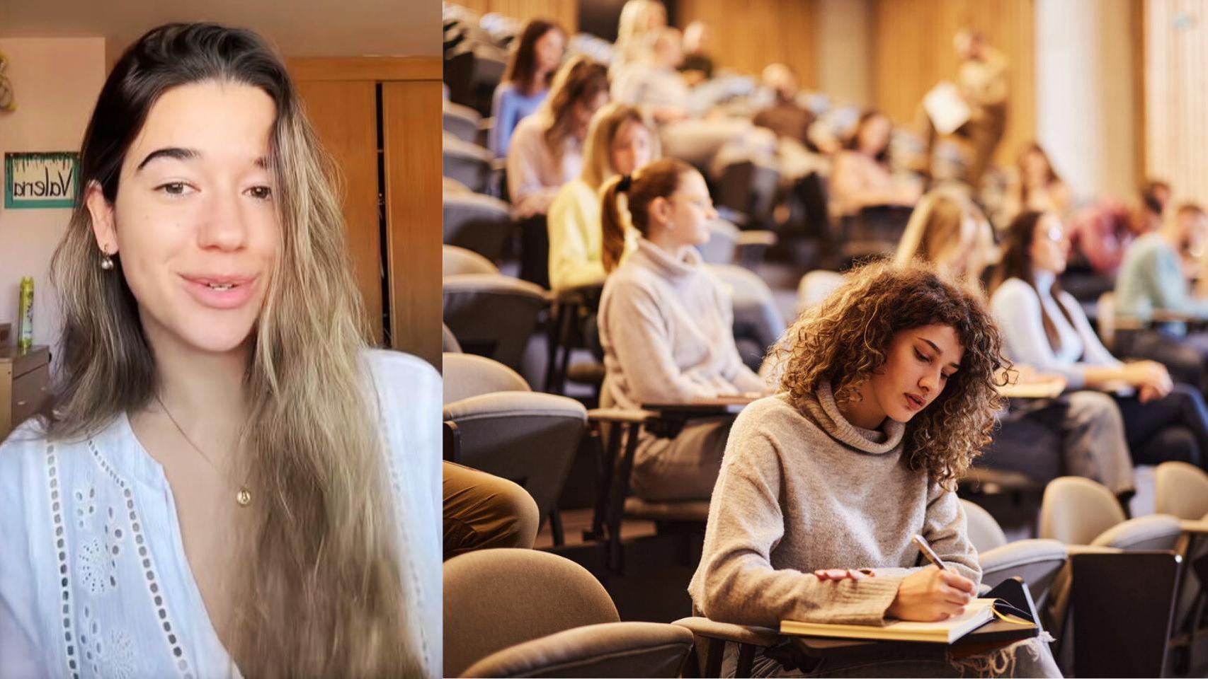 Valeria Gamallo y una imagen de una joven en la universidad.