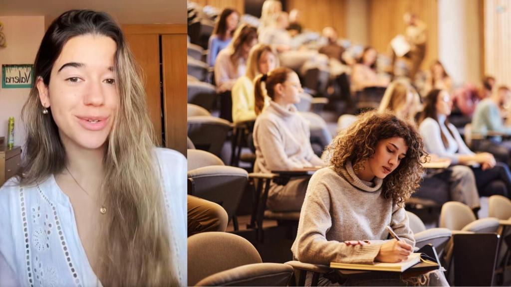 Valeria Gamallo y una imagen de una joven en la universidad.