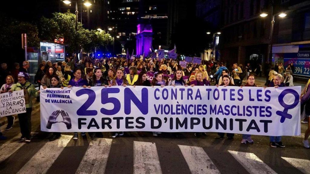 Manifestación este martes en Valencia por el 25-N. Europa Press
