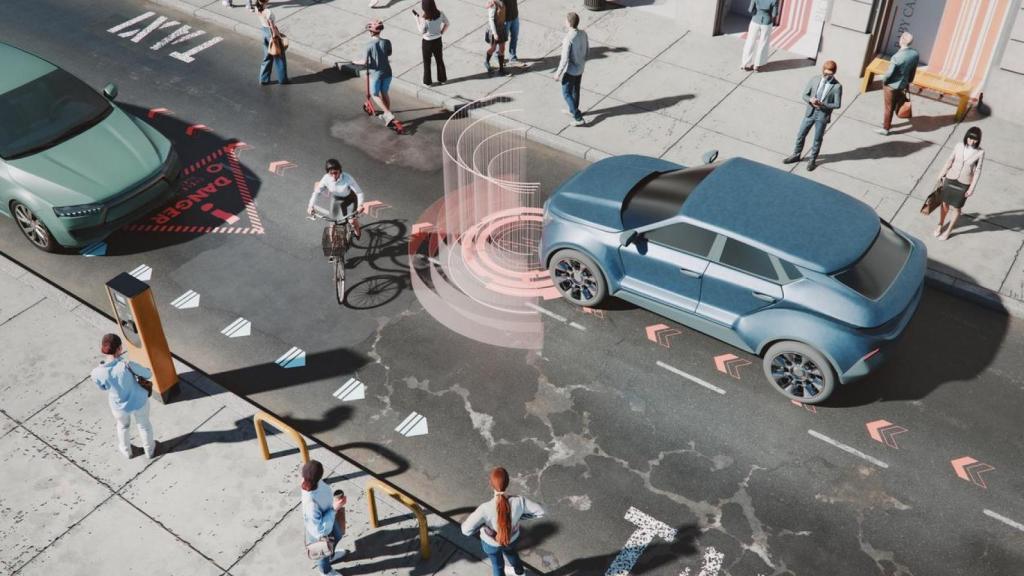 Transporte sin conductor con sistema de IA que detecta elementos de tráfico.