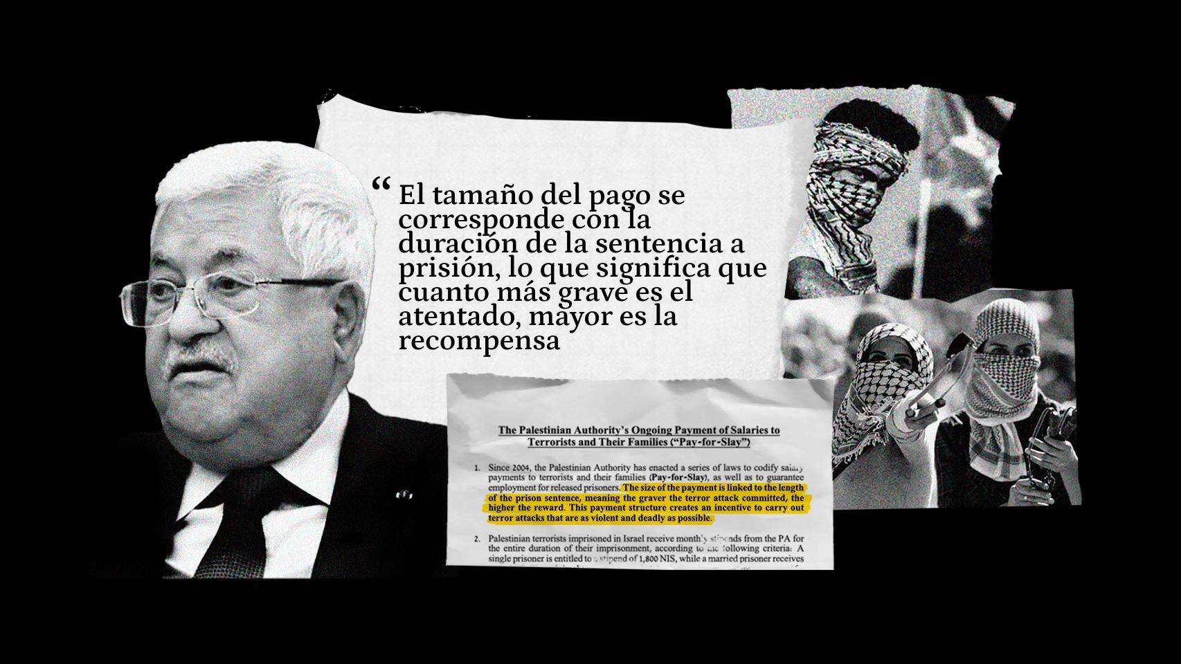 Mahmud Abbas, presidente de la ANP, y miembros de Hamás, junto al extracto de un informe de la Inteligencia israelí.