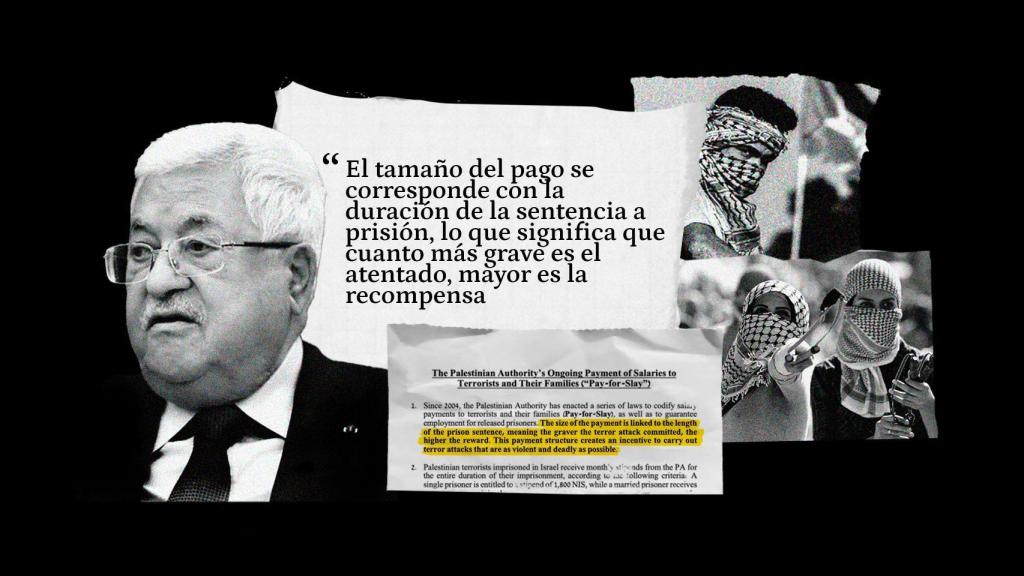 Mahmud Abbas, presidente de la ANP, y miembros de Hamás, junto al extracto de un informe de la Inteligencia israelí.