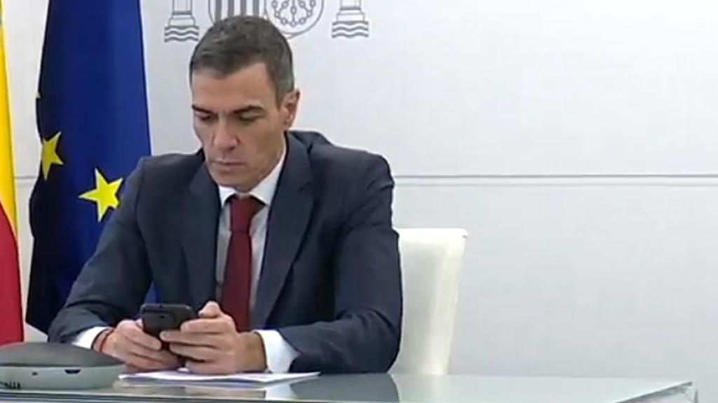 Sánchez, este martes durante la reunión por videoconferencia de la Coalición de Voluntarios.