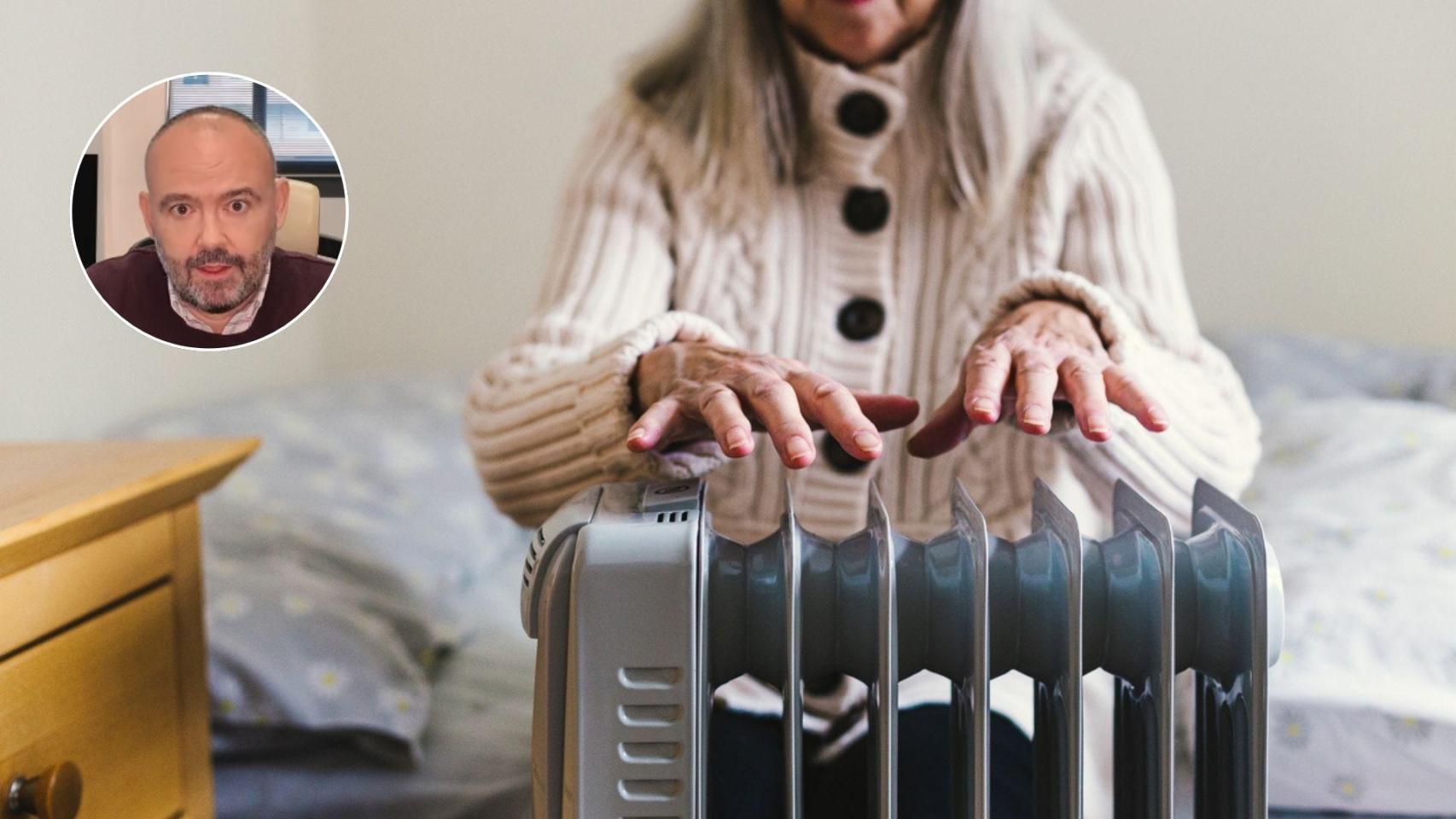 Montaje con una imagen de Jaime Pla y una imagen de archivo de un calentador eléctrico.