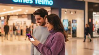 Dos jóvenes consultan la app de Quickets para elegir en qué película pueden entrar con una rebaja en el precio de hasta el 50%.