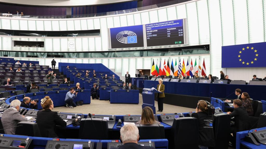 The plenary session of the European Parliament in Strasbourg, during Wednesday's debate on Ukraine