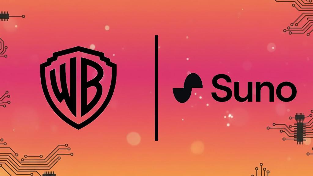 Fotomontaje con los logos de Warner y Suno.