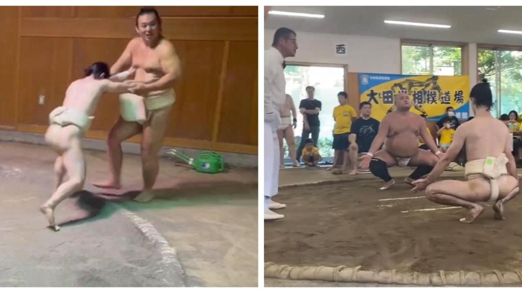 Esteve Galvañ entrenando en la izquierda y a la derecha combatiendo.