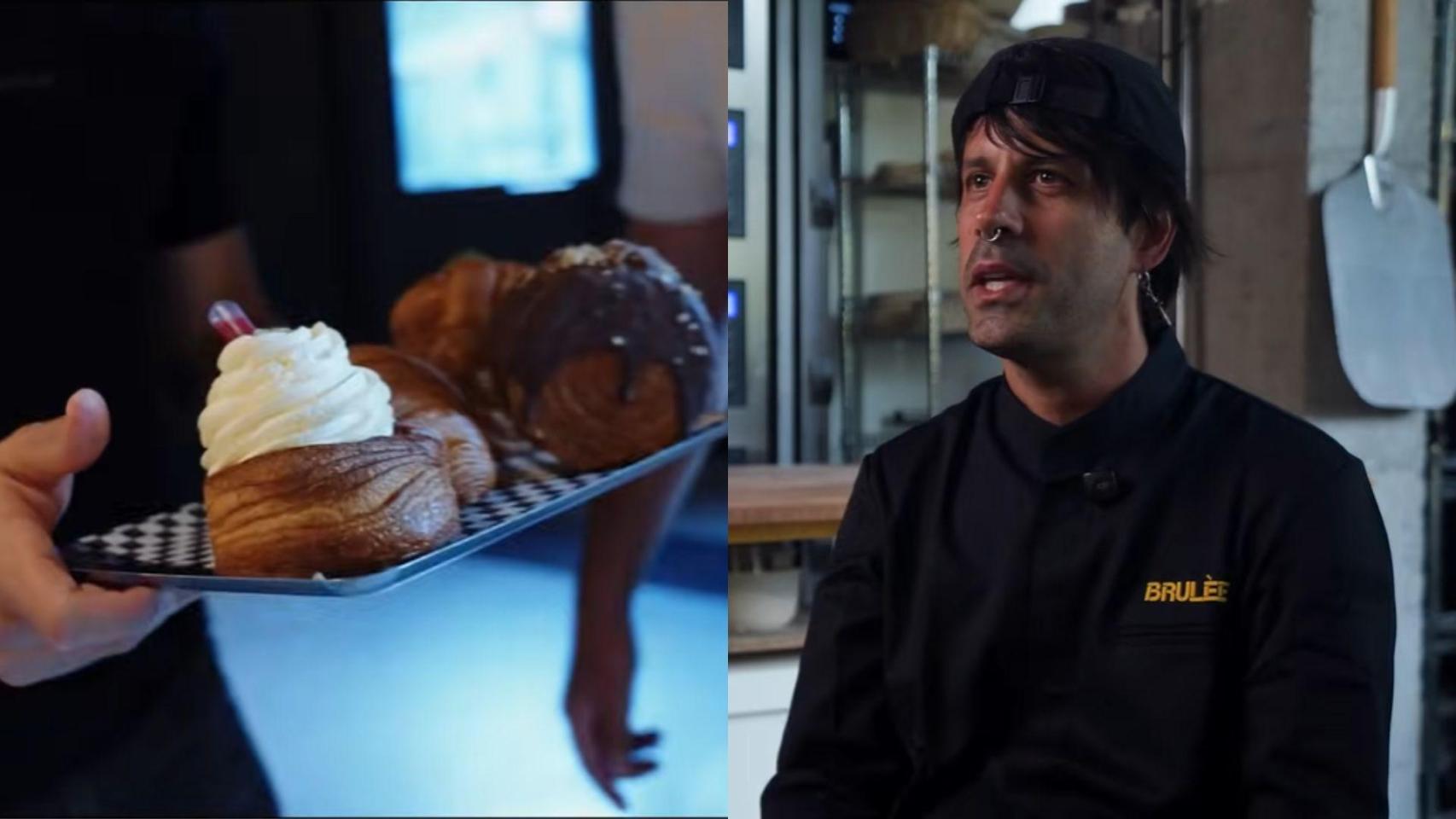 Montaje con imagen de los pasteles y Mario.