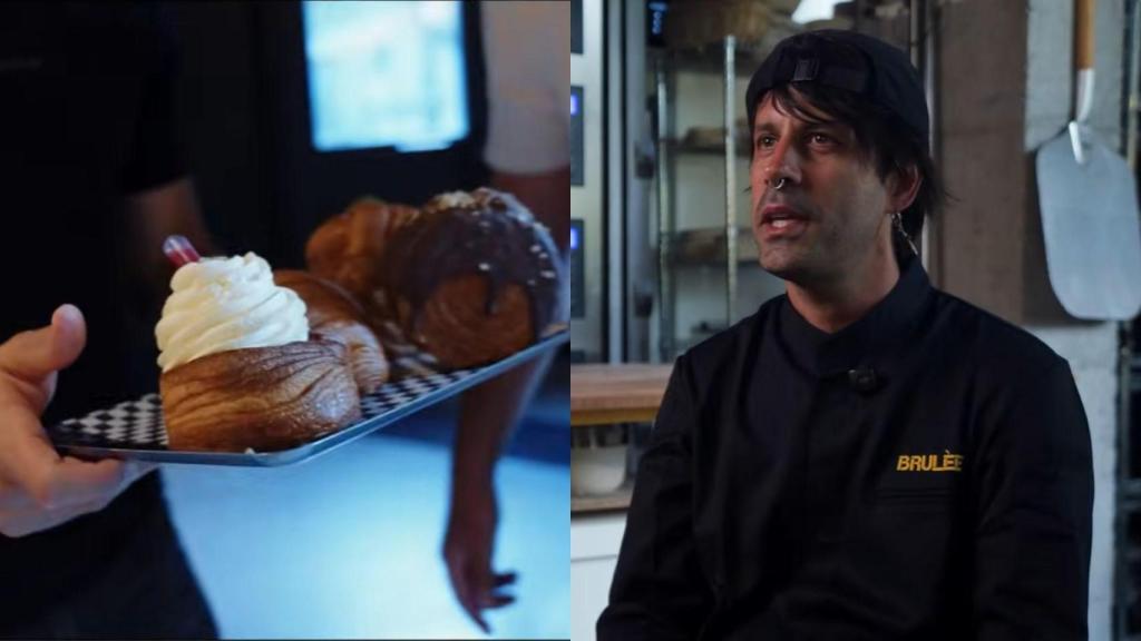 Montaje con imagen de los pasteles y Mario.