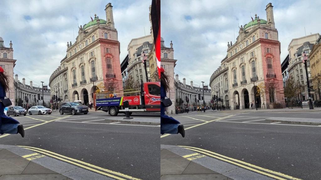Fotografía editada con inteligencia artificial de Samsung para eliminar los coches
