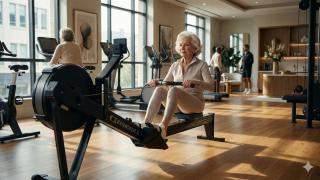Mujer mayor en el gimnasio.