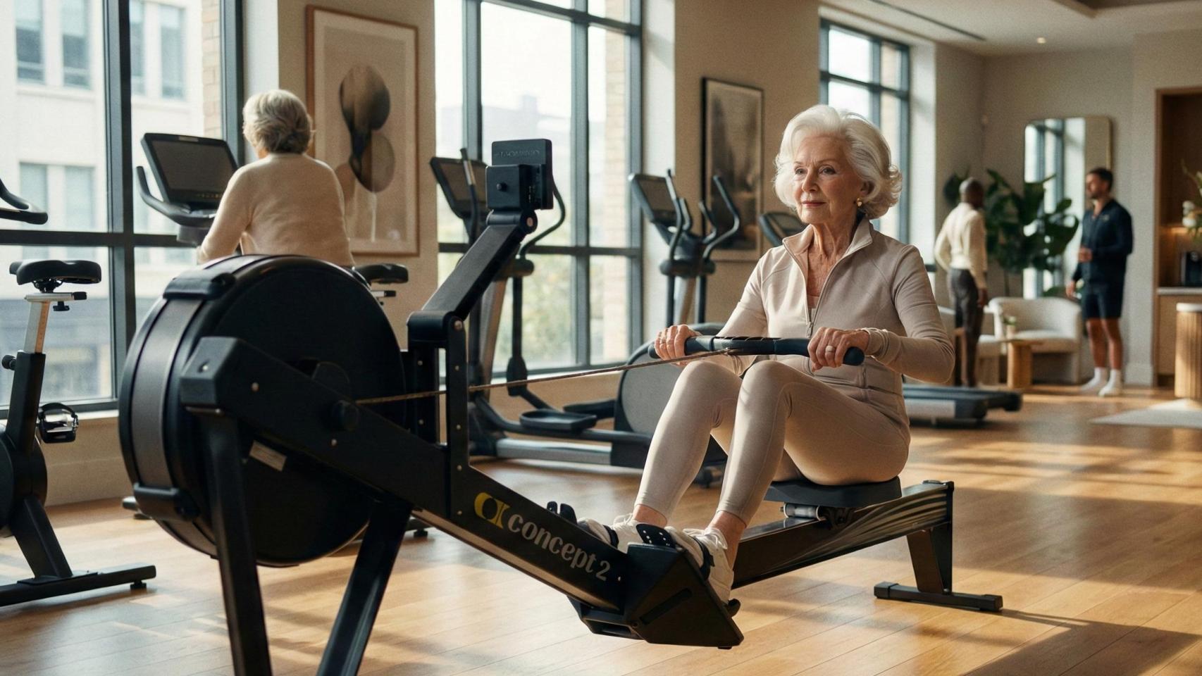 Mujer comiendo legumbres en el gimnasio.