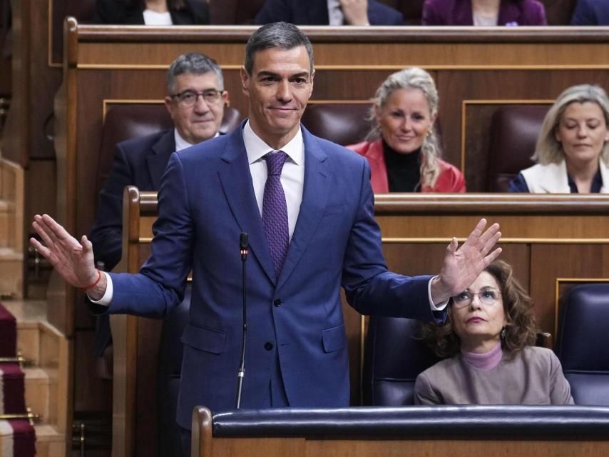 Pedro Sánchez durante la sesión de control al Gobierno en el Congreso este miércoles.
