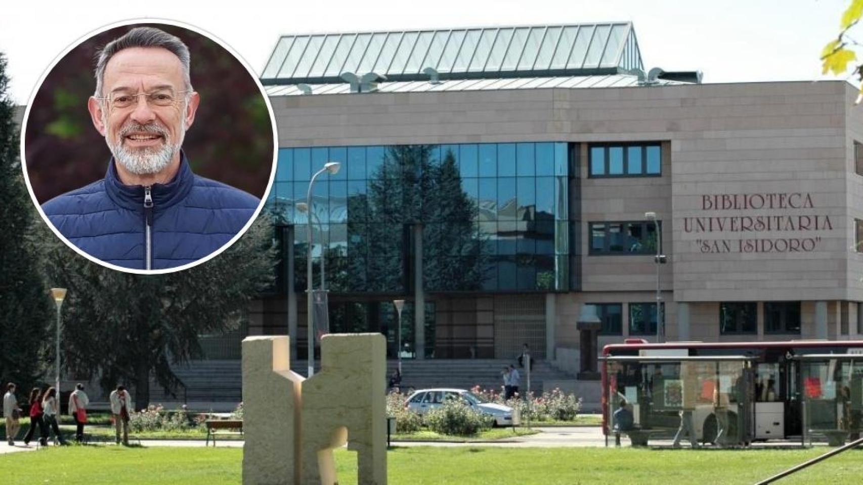 El profesor Enrique Javier Díez y la Universidad de León, en un montaje de EL ESPAÑOL