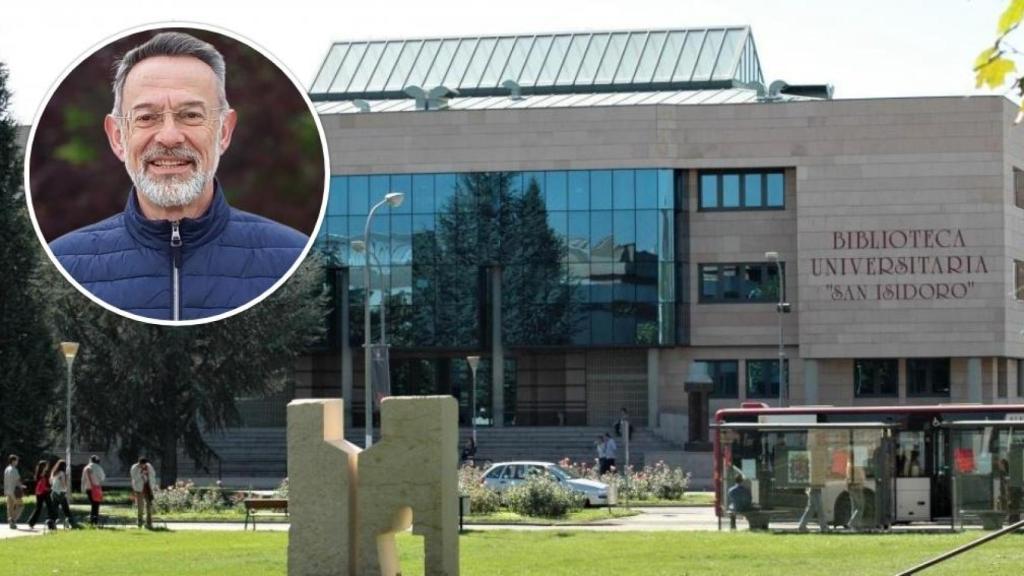 El profesor Enrique Javier Díez y la Universidad de León, en un montaje de EL ESPAÑOL