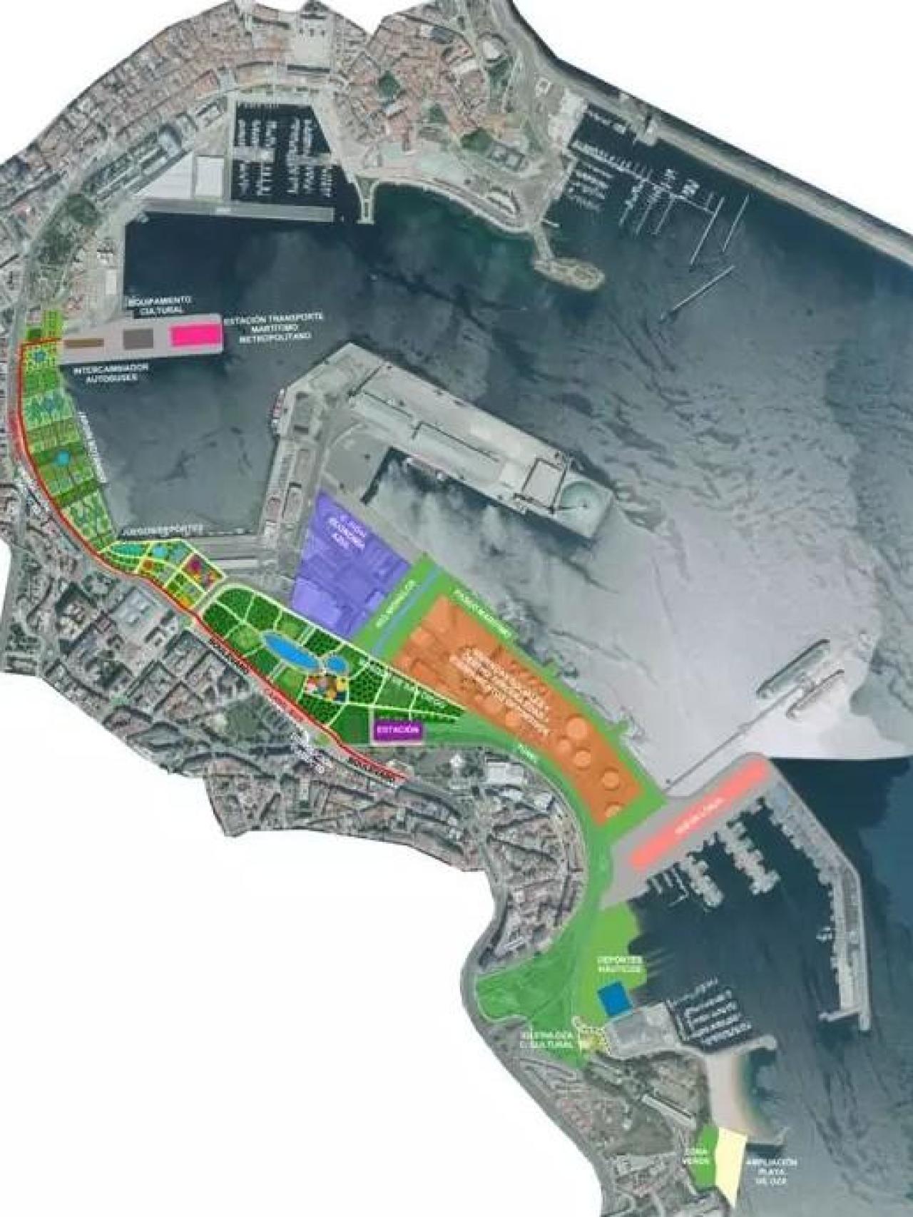 Uno de los mapas de la asociación vecinal de Oza propuesto para nuevos usos en los muelles.