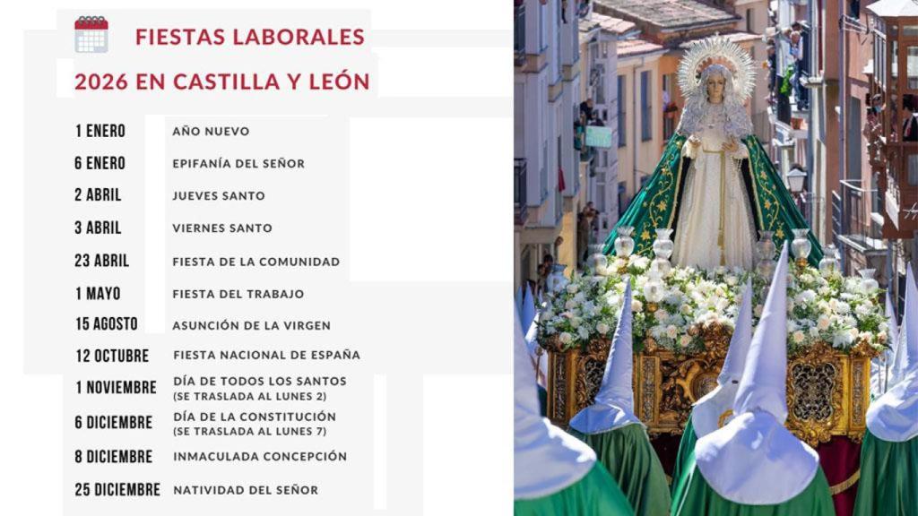 Calendario laboral 2026 en Castilla y León: festivos confirmados, puentes y días no lectivos