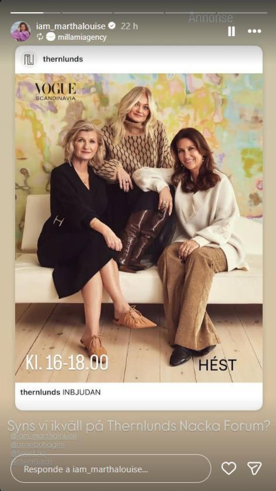 Marta Luisa de Noruega promociona su marca de moda a través de sus redes sociales.